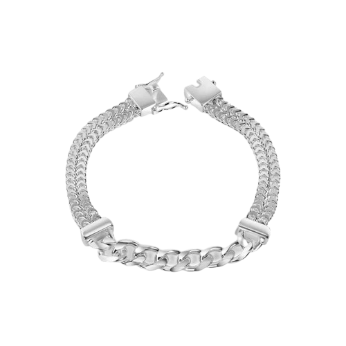 Sterling Silver Two Strand Hollow Franco Curb Center 7mm Bracelet