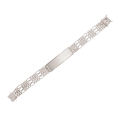 Sterling Silver Anti Tarnish Non Plated Box Lock Three Figaro Textured Bracelet