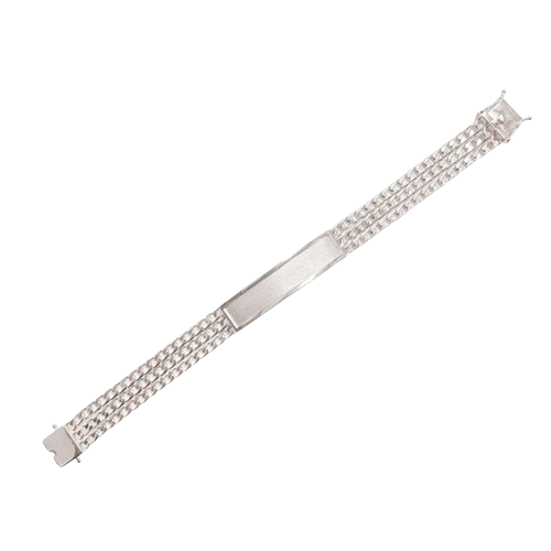 Sterling Silver Three Strand Curb 10.5mm Textured ID Bracelet