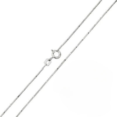 Sterling Silver Rhodium Plated  8 Sided Snake 0.8mm-020 DC Chain