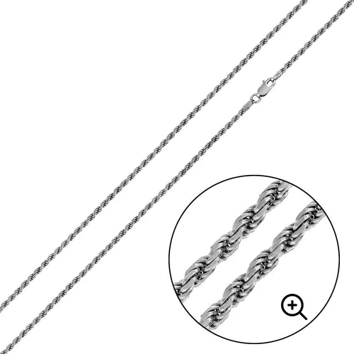 Sterling Silver Solid 050-2.5MM Rhodium Plated Rope Chain