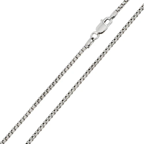 Italian Sterling Silver Rhodium Plated Round Box Chain 060- 3.3 mm with Lobster Clasp Closure