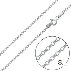 Italian Sterling Silver Rhodium Plated Diamond Cut Rolo Flat Chain 020-1.3 MM with Spring Clasp Closure