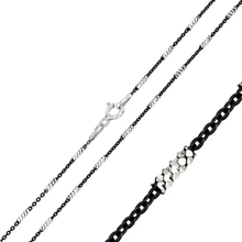 Load image into Gallery viewer, Italian Sterling Silver Black Rhodium Plated Diamond Cut Black and White Tube Brite Chain 030 1.4mm with Spring Clasp Closure