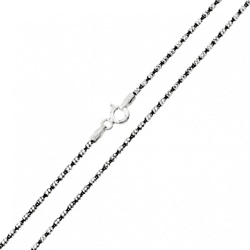 Italian Sterling Silver Black Rhodium Plated Diamond Cut Black and White Tube 2 Brite Chain 030 1.4mm with Spring Clasp Closure