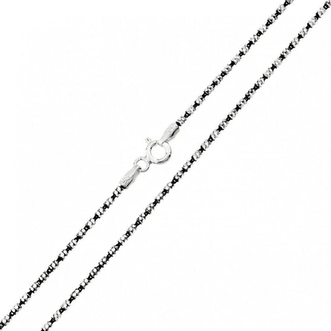 Italian Sterling Silver Black Rhodium Plated Diamond Cut Black and White Tube 2 Brite Chain 030 1.4mm with Spring Clasp Closure