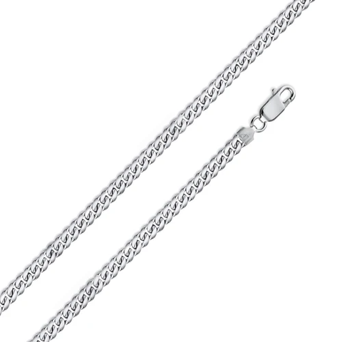 Italian Sterling Silver Rhodium Plated Miami Curb Chain 100- 3.4 mm with Lobster Clasp Closure