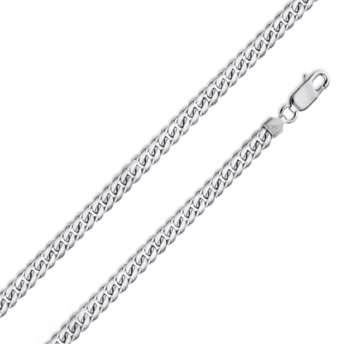 Italian Sterling Silver Rhodium Plated Miami Curb Chain 150- 4.9 mm with Lobster Clasp Closure