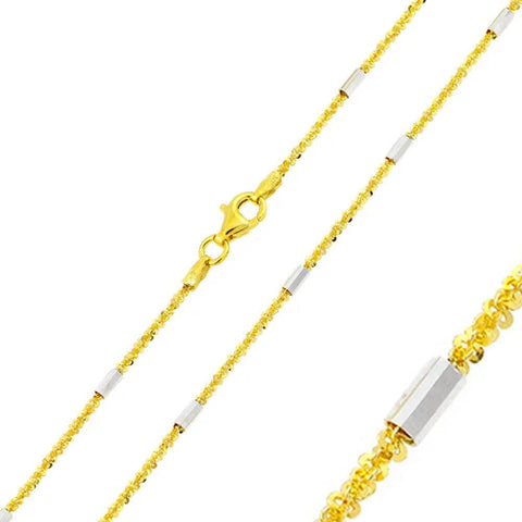 Italian Sterling Silver Gold Plated Diamond Cut Multi Tube Roc Chain 2 MM with Lobster Clasp Closure