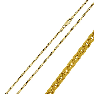 Italian Sterling Silver Gold Plated Round Box Chain 035-1.7 MM with Lobster Clasp Closure