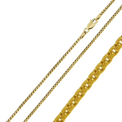 Italian Sterling Silver Gold Plated Round Box Chain 040-2.1 MM with Lobster Clasp Closure
