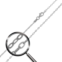 Sterling Silver Rhodium Plated Oval Flat Link 1.9mm-040 Chain with Spring Clasp Closure