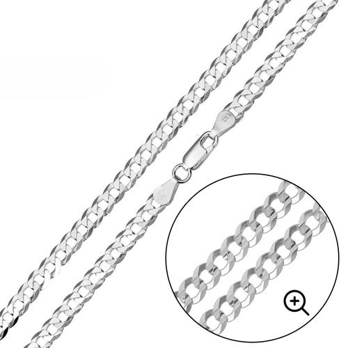 Sterling Silver Super Flat High Polished Curb 4.7mm-120 Chain with Lobster Clasp Closure