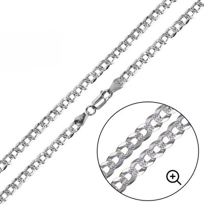 Sterling Silver Diamond Cut 1 side Plain Curb 4.5mm-120 Chain with Lobster Clasp Closure