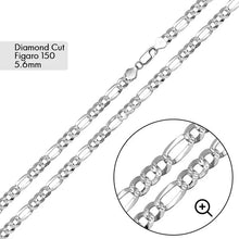 Load image into Gallery viewer, Sterling Silver Diamond Cut Figaro Bracelet and Chain-5.6mm