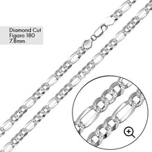 Load image into Gallery viewer, Sterling Silver Diamond Cut Figaro Bracelet and Chain-7.8mm