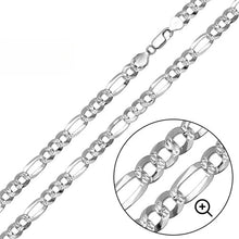 Load image into Gallery viewer, Sterling Silver Diamond Cut Super Flat Figaro 7.7mm Chain with Lobster Clasp Closure
