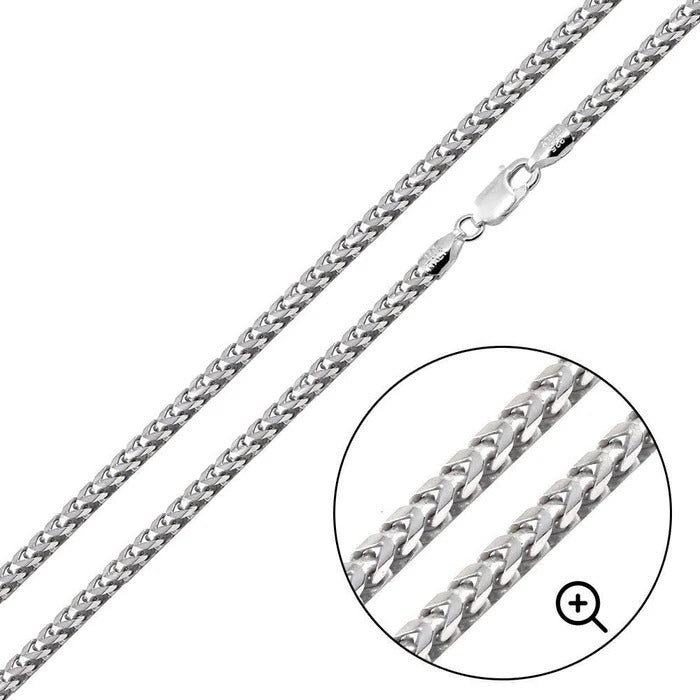Sterling Silver Basic Non-Plated 4.2mm Square Franco Chain Or Bracelet