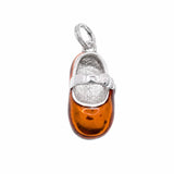 Sterling Silver Rhodium Plated Orange Colored Baby Shoe Charm