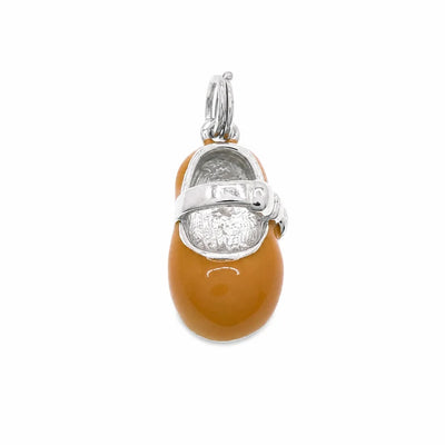 Sterling Silver Rhodium Plated Yellow Colored Baby Shoe Charm