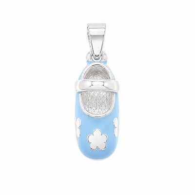 Sterling Silver Rhodium Plated Blue Colored Enamel Heart Baby Shoe Charm