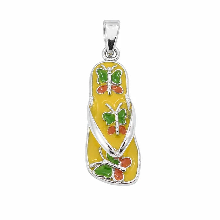Sterling Silver Rhodium Plated Yellow Colored Butterfly Sandal Charm