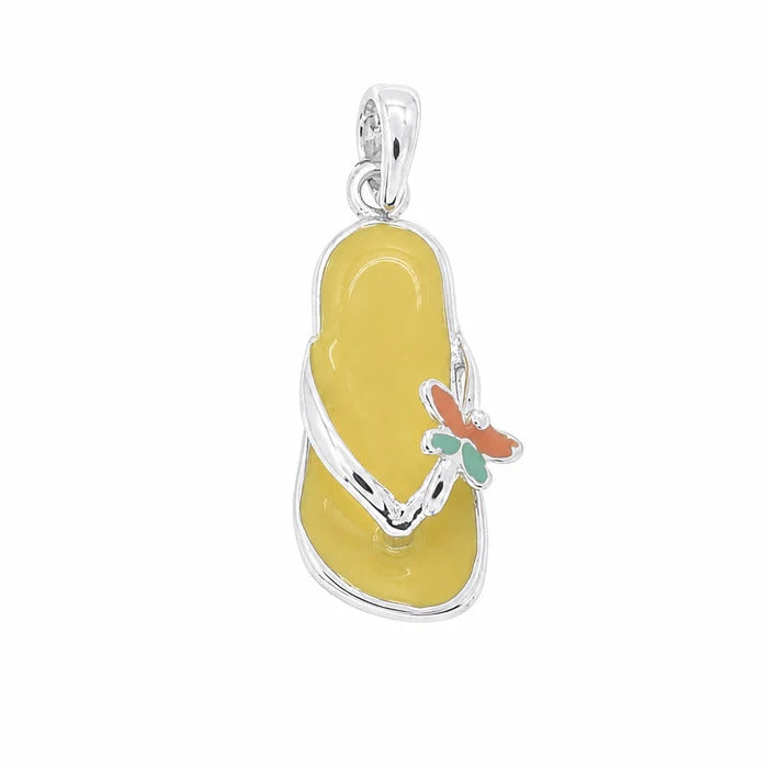 Sterling Silver Rhodium Plated Yellow Dragonfly Sandal Charm