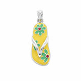 Sterling Silver Rhodium Plated Yellow And Green Flower Sandal Charm