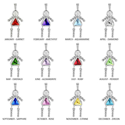 Sterling Silver Round Triangle Birthstone Girl Charm