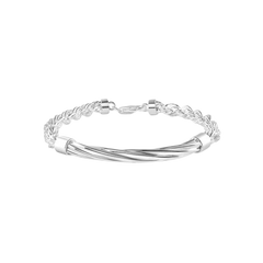 Sterling Silver Hollow Rope Twisted Round Bar Bracelet