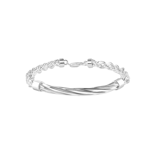 Sterling Silver Rhodium Plated Onyx Cat's Eye Link Bracelet