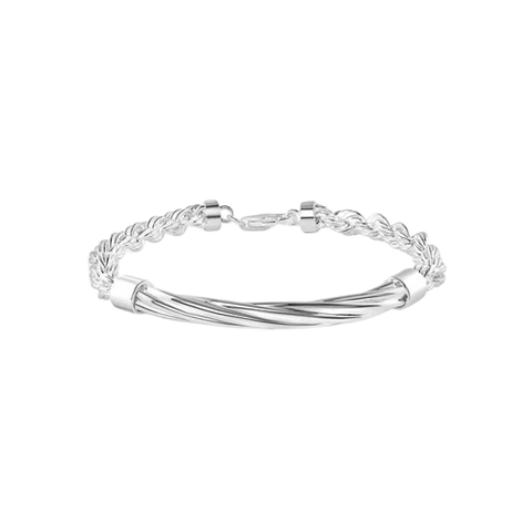 Sterling Silver Hollow Rope Twisted Round Bar 5.3mm Bracelet