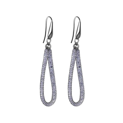 Sterling Silver Rhodium Plated Mesh Crystals Dangling Net Earrings