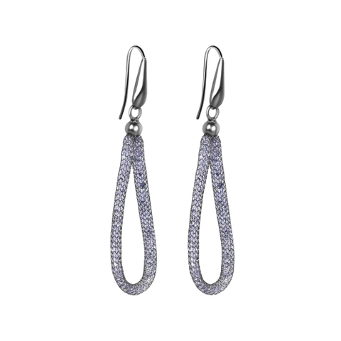 Sterling Silver Rhodium Plated Mesh Crystals Dangling Net Earrings