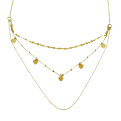 Sterling Silver Gold Plated Multi Chain Dangling Hearts Necklace