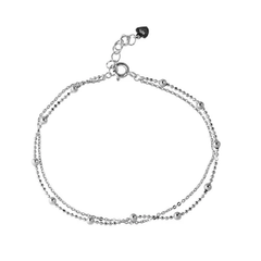 Sterling Silver Rhodium Plated Double Strand DC Bead Chain Bracelet