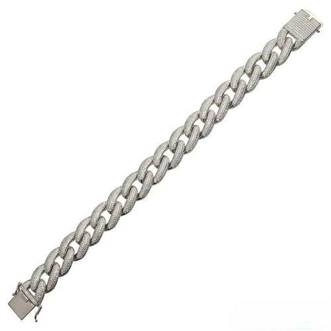 Sterling Silver Rhodium Plated CZ Encrusted Miami Cuban Link Hip Hop Bracelet Width-16mm