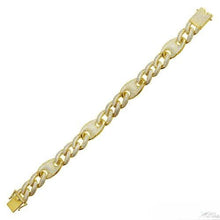Load image into Gallery viewer, Sterling Silver Gold Plated CZ Encrusted Figaro Mariner Hip Hop Bracelet Width-14.5mm