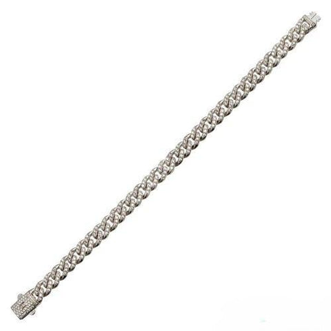 Sterling Silver Rhodium Plated CZ Encrusted Miami Cuban Link Hip Hop Bracelet Width-9.5mm