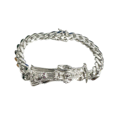 Sterling Silver Rhodium Plated Santa Muerte Angel of Death 1mm Cuban Bracelet, Size 8