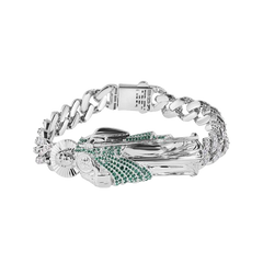 Sterling Silver St Jude Clear CZ Studded Cuban Bracelet