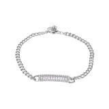 Sterling Silver Rhodium Plated Curb Baguette Clear CZ Adjustable Bracelet