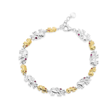 Load image into Gallery viewer, Sterling Silver Two Tone Plated Alternating Big And Small Elephant Clear And Ruby Red CZ Adjustable Bracelet