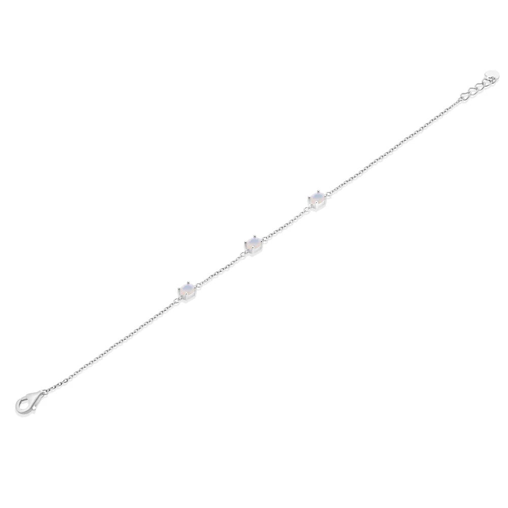 Sterling Silver Rhodium Plated Multi Oval Opal Adjustable Bracelet