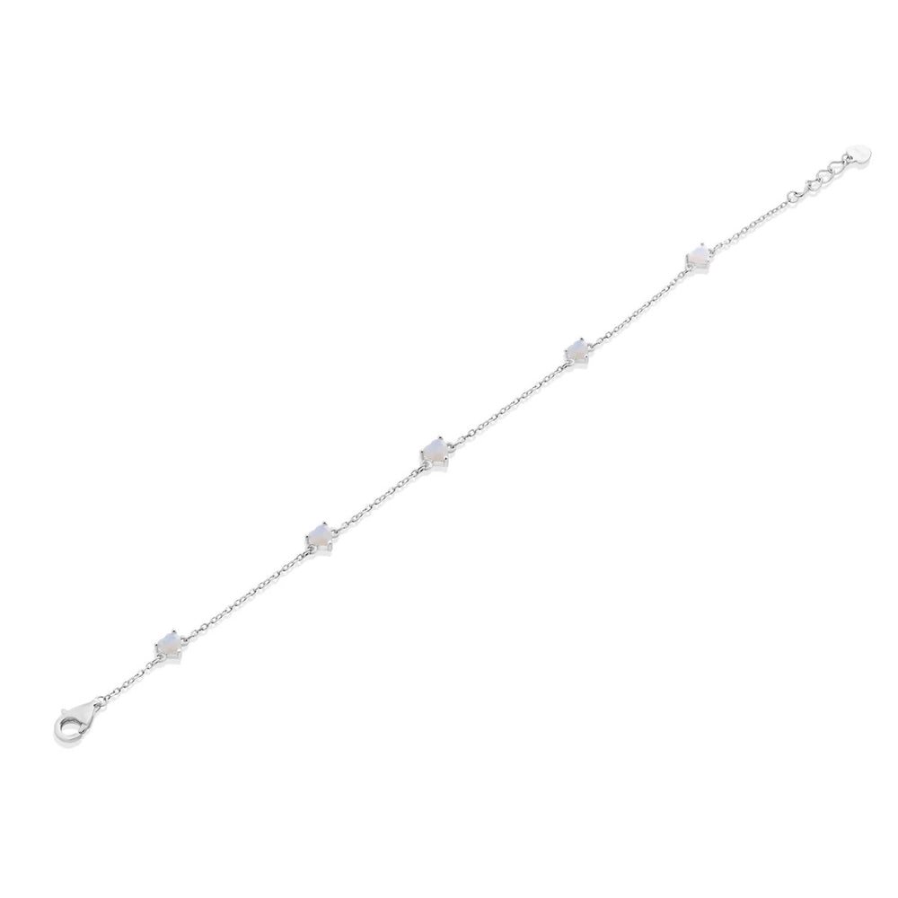 Sterling Silver Rhodium Plated Multi Heart Opal Adjustable Bracelet