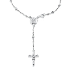 Sterling Silver Rhodium Plated Diamond Cut Rosary Bracelet