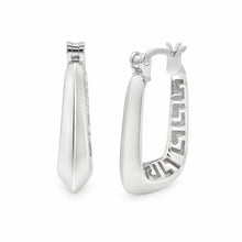 Load image into Gallery viewer, Sterling Silver Rhodium Plated Geometric Greek Key Latch Back Earrings