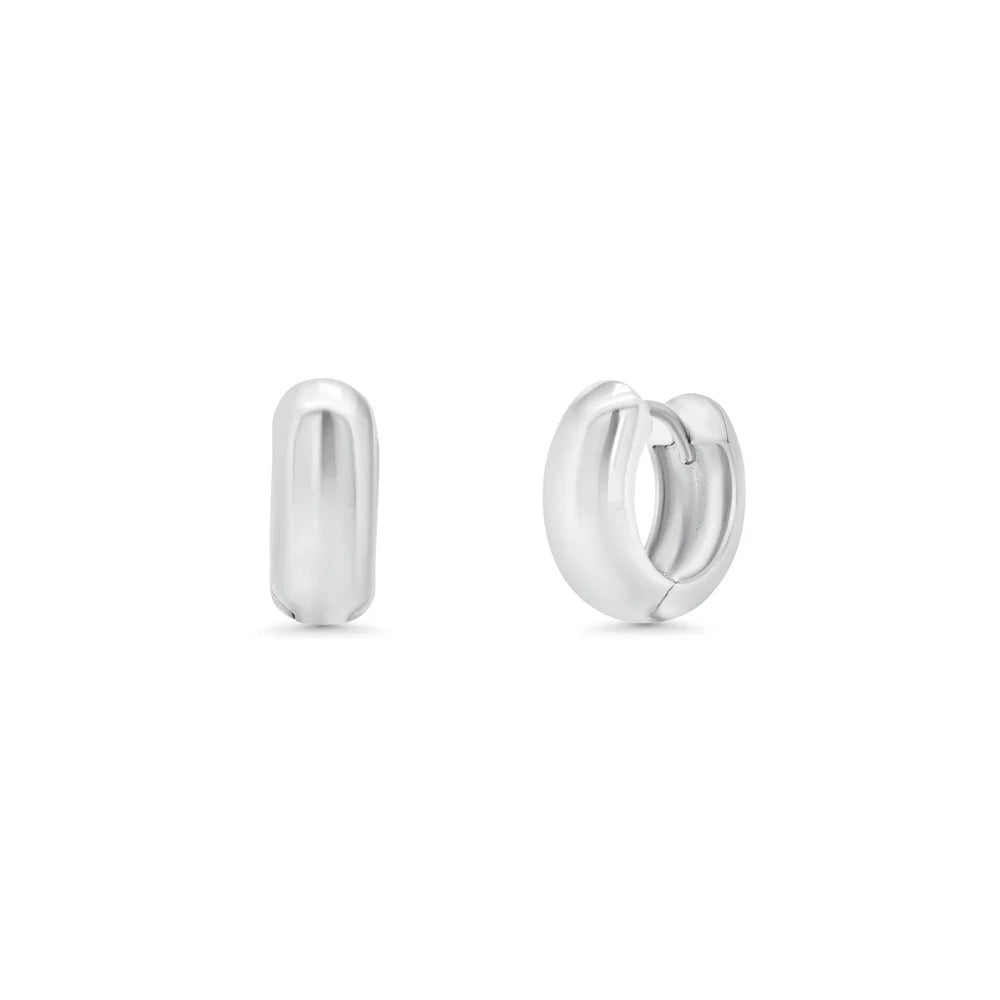 Sterling Silver Rhodium Plated Chunky 6mm Round Huggie Hoop Earrings