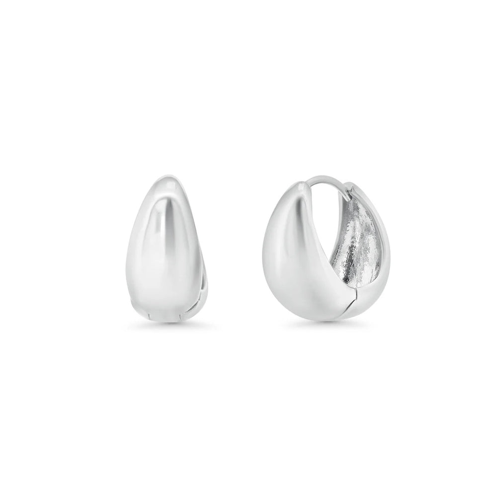 Sterling Silver Rhodium Plated Chunky 9mm Round Huggie Hoop Earrings