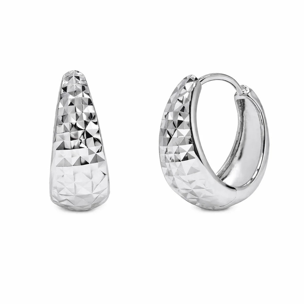 Sterling Silver Rhodium Plated Diamond Cut Hoop Earrings